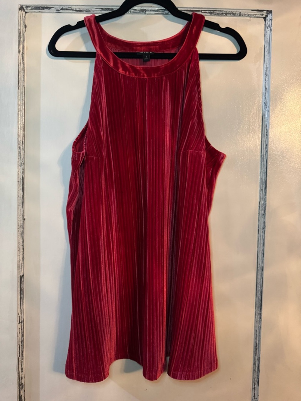 Red Velvet Pleated Tank Top